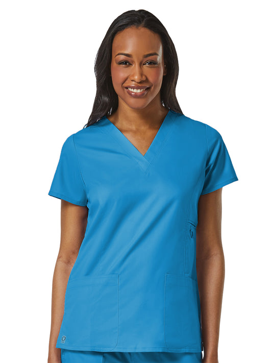 Women's Four-Pocket V-Neck Top - 1708 - Malibu Blue