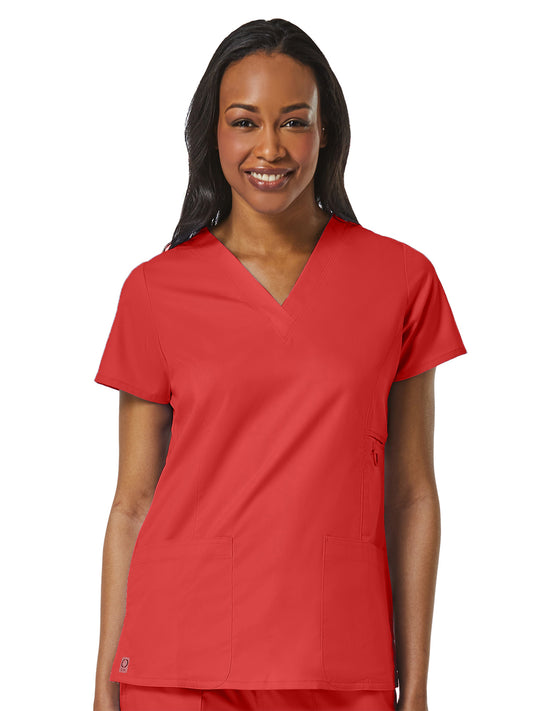 Women's Four-Pocket V-Neck Top - 1708 - Red