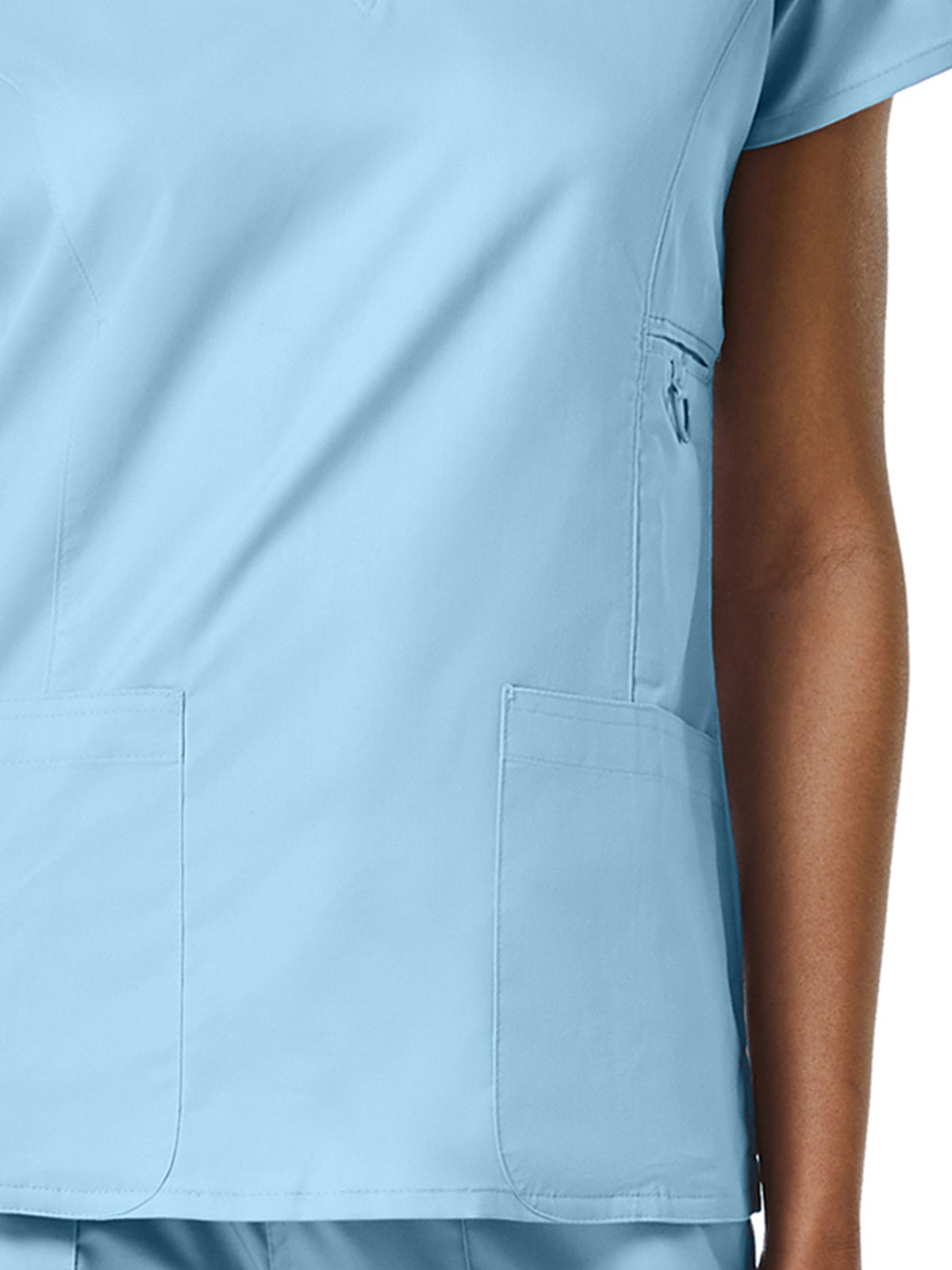 Women's Four-Pocket V-Neck Top - 1708 - Sky Blue