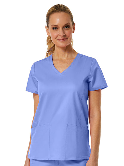 Women's Three-Pocket V-Neck Top - 1738 - Ceil Blue