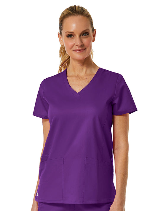 Women's Three-Pocket V-Neck Top - 1738 - Eggplant