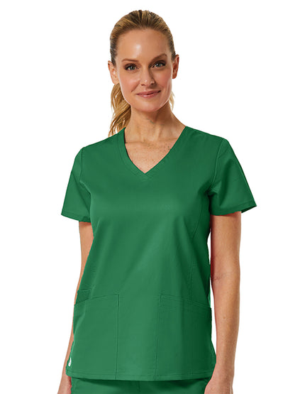 Women's Three-Pocket V-Neck Top - 1738 - Hunter Green