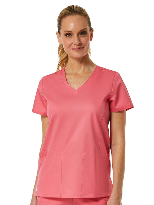 Women's Three-Pocket V-Neck Top - 1738 - Strawberry Pink