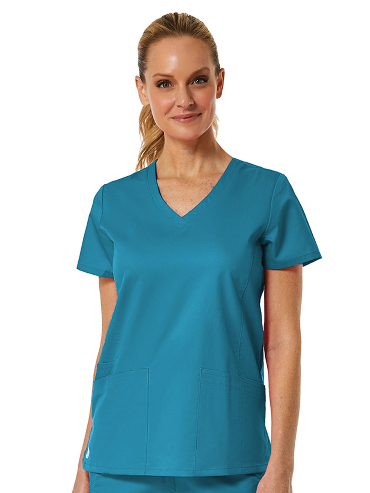 Women's Three-Pocket V-Neck Top - 1738 - Teal Blue