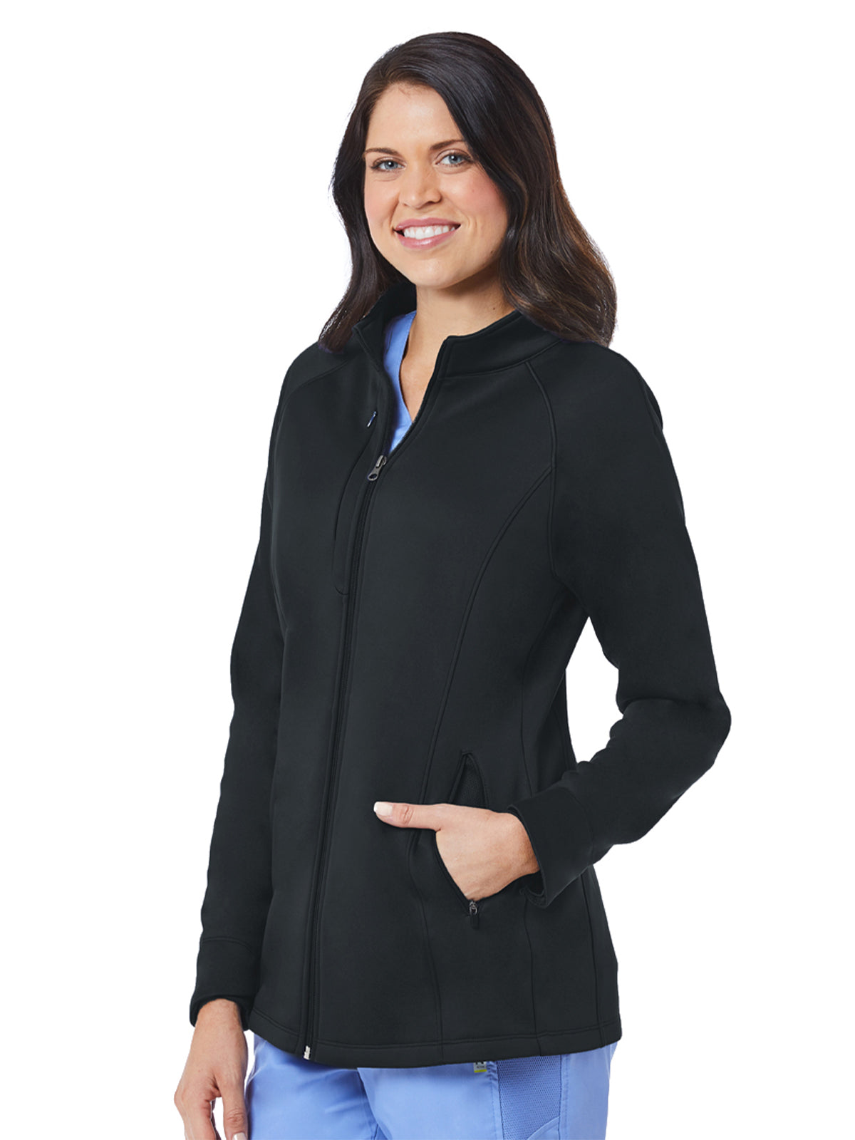 Women's Three-Pocket Bonded Fleece Scrub Jacket - 3812 - Black