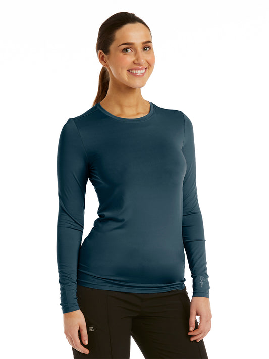 Women's Basic Long Sleeve Underscrub Tee - 6909 - Caribbean Blue