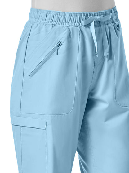 Women's Six-Pocket Full Elastic Pant - 7308 - Sky Blue