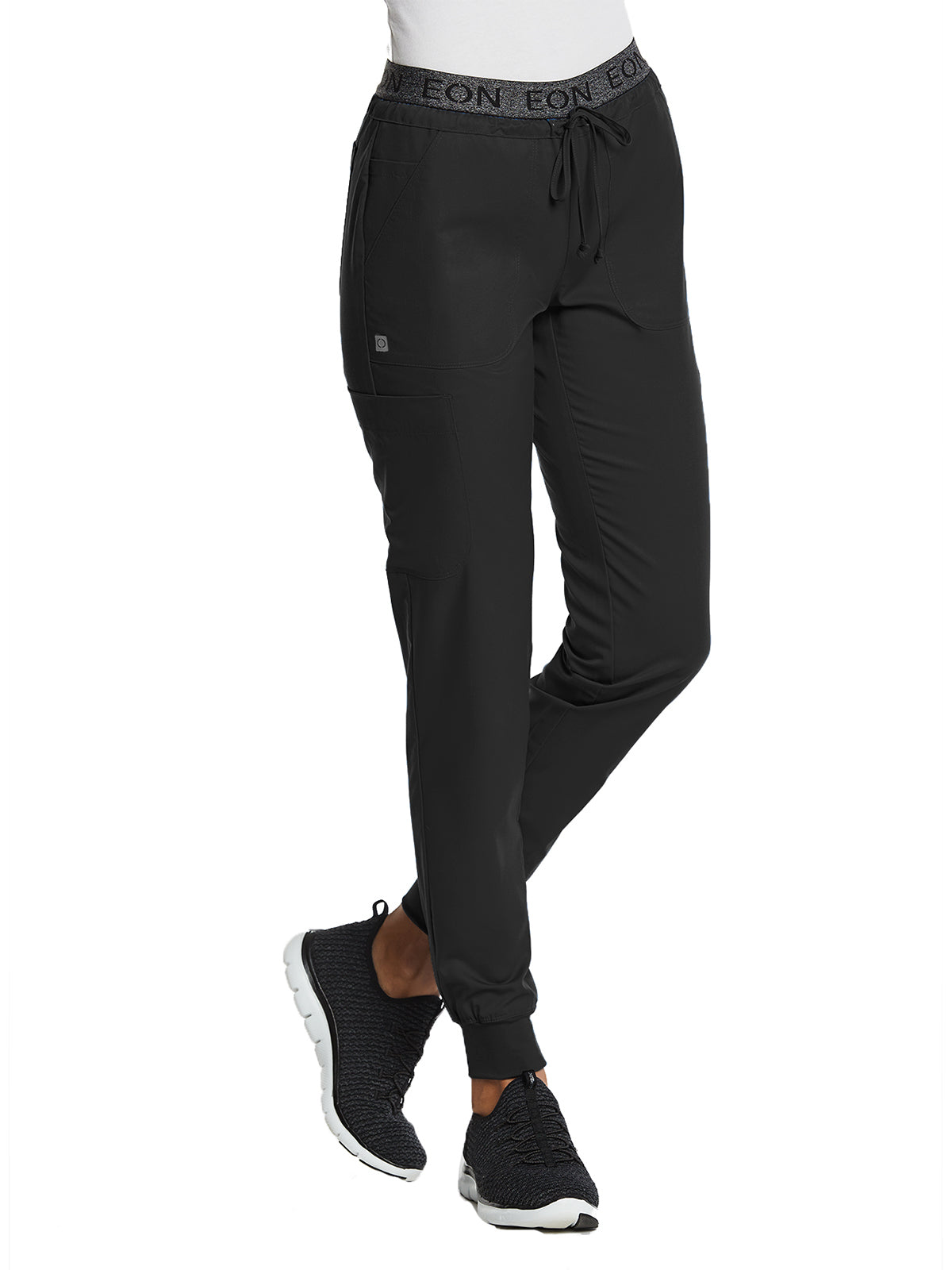 Women's Sporty Full Elastic Logo Waist Jogger Pant - 7378 - Black