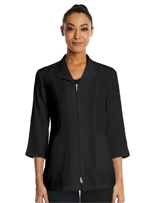 Women's Four-Pocket 3/4 Sleeve Zip Lab Jacket - 8801 - Black