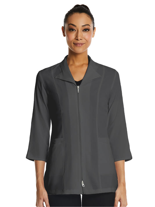 Women's Four-Pocket 3/4 Sleeve Zip Lab Jacket - 8801 - Pewter