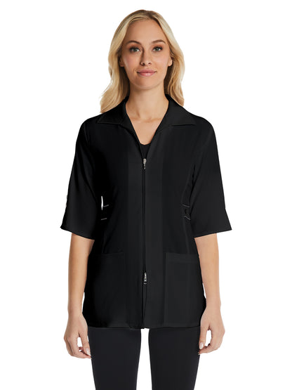 Women's Four-Pocket Maevn Smart Half Sleeve Contrast Trim Jacket - 8802 - Black Solid