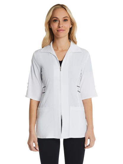 Women's Four-Pocket Maevn Smart Half Sleeve Contrast Trim Jacket - 8802 - White with Black trim