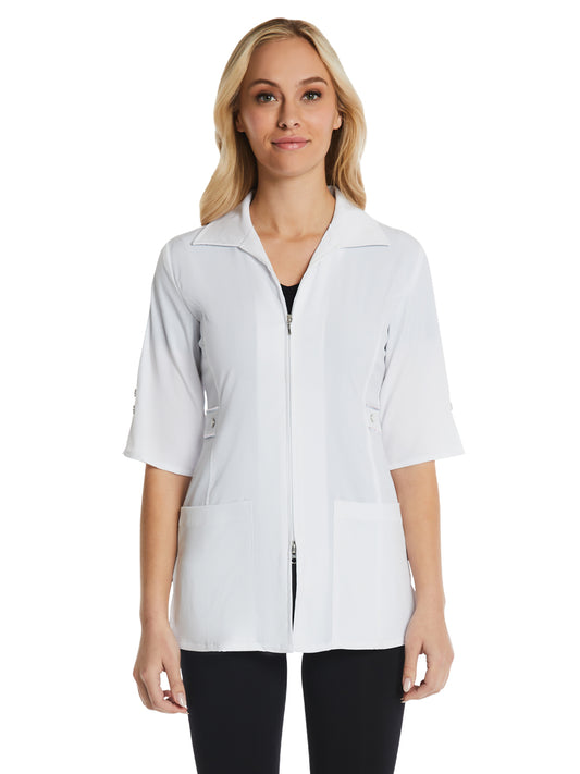 Women's Four-Pocket Maevn Smart Half Sleeve Contrast Trim Jacket - 8802 - White