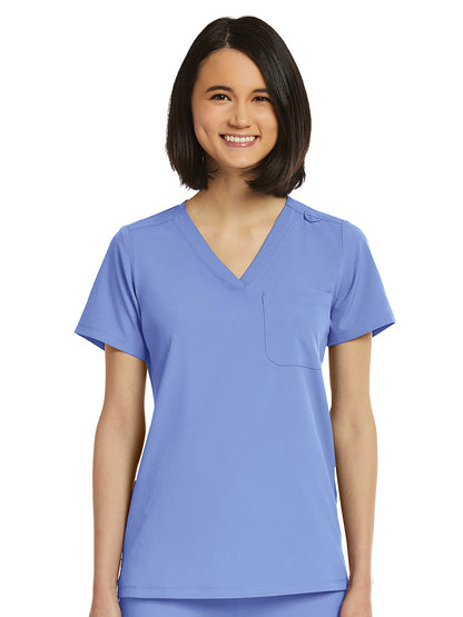 Women's Fitted One-Pocket V-Neck Scrub Top - SJ101 - Ciel Blue