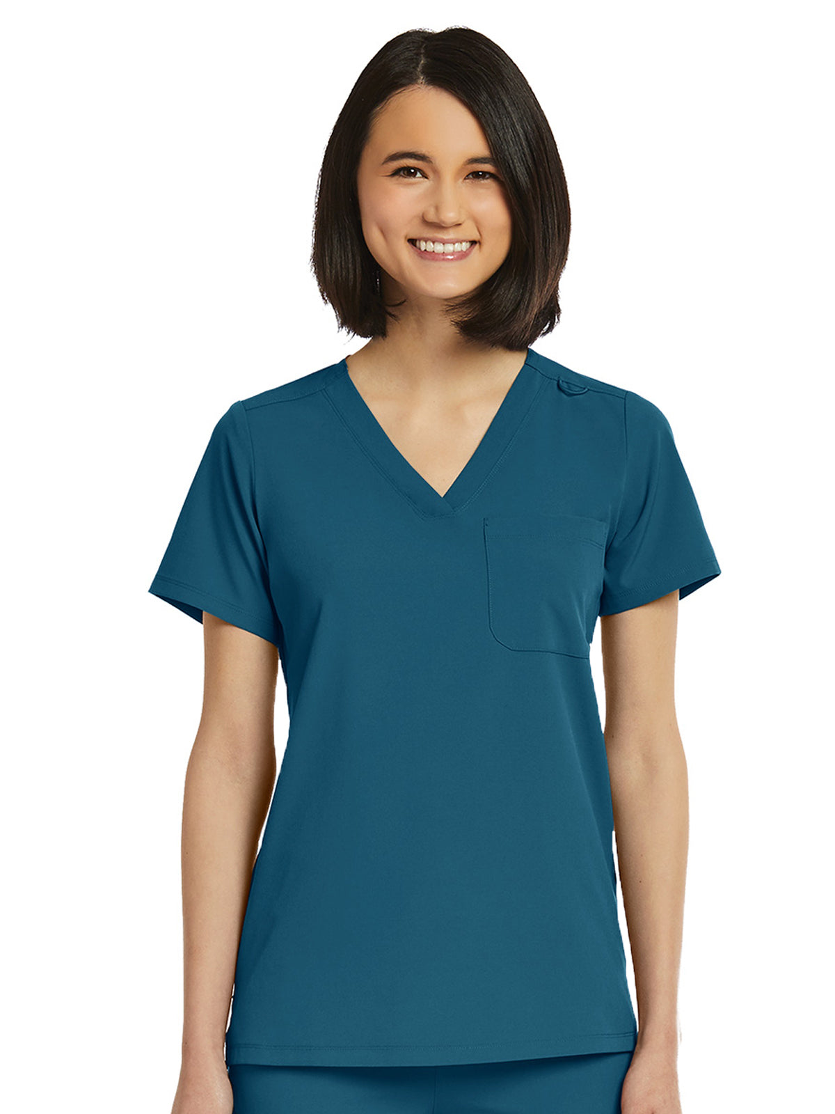 Women's Fitted One-Pocket V-Neck Scrub Top - SJ101 - Caribbean