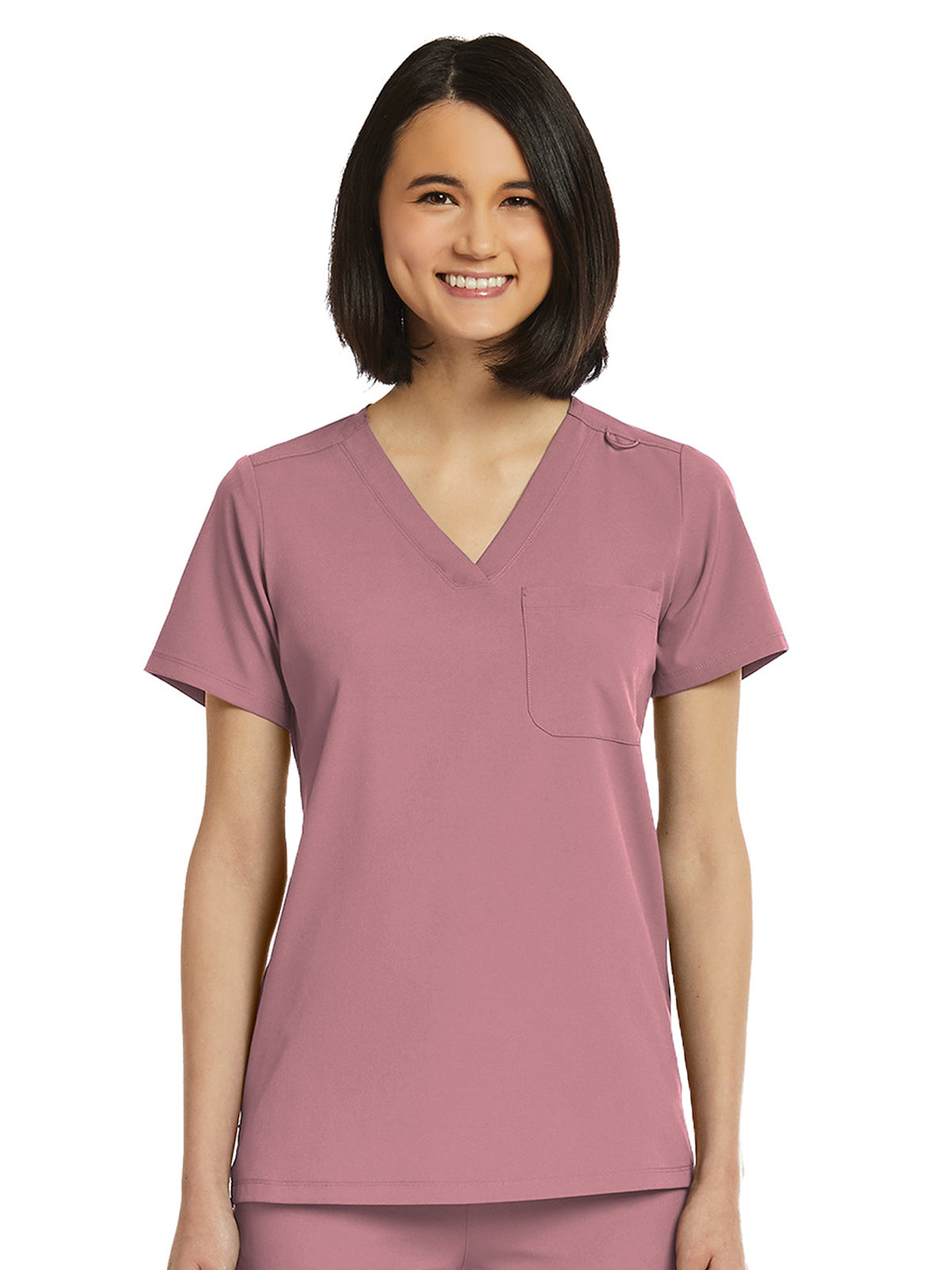 Women's Fitted One-Pocket V-Neck Scrub Top - SJ101 - Dusty Rose