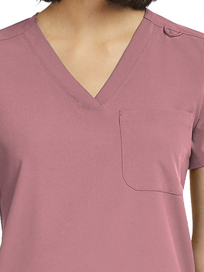 Women's Fitted One-Pocket V-Neck Scrub Top - SJ101 - Dusty Rose