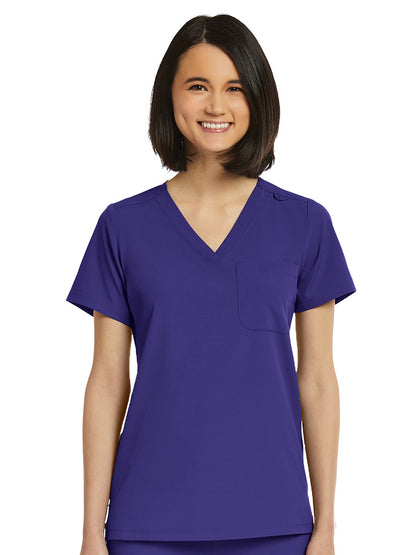 Women's Fitted One-Pocket V-Neck Scrub Top - SJ101 - Grape