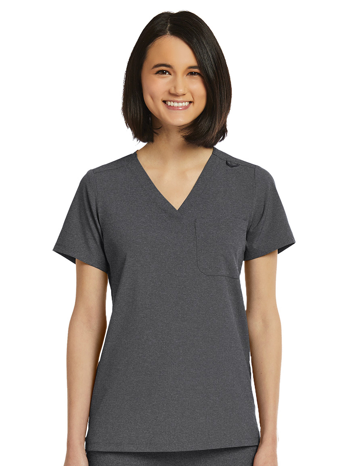 Women's Fitted One-Pocket V-Neck Scrub Top - SJ101 - Heather Grey