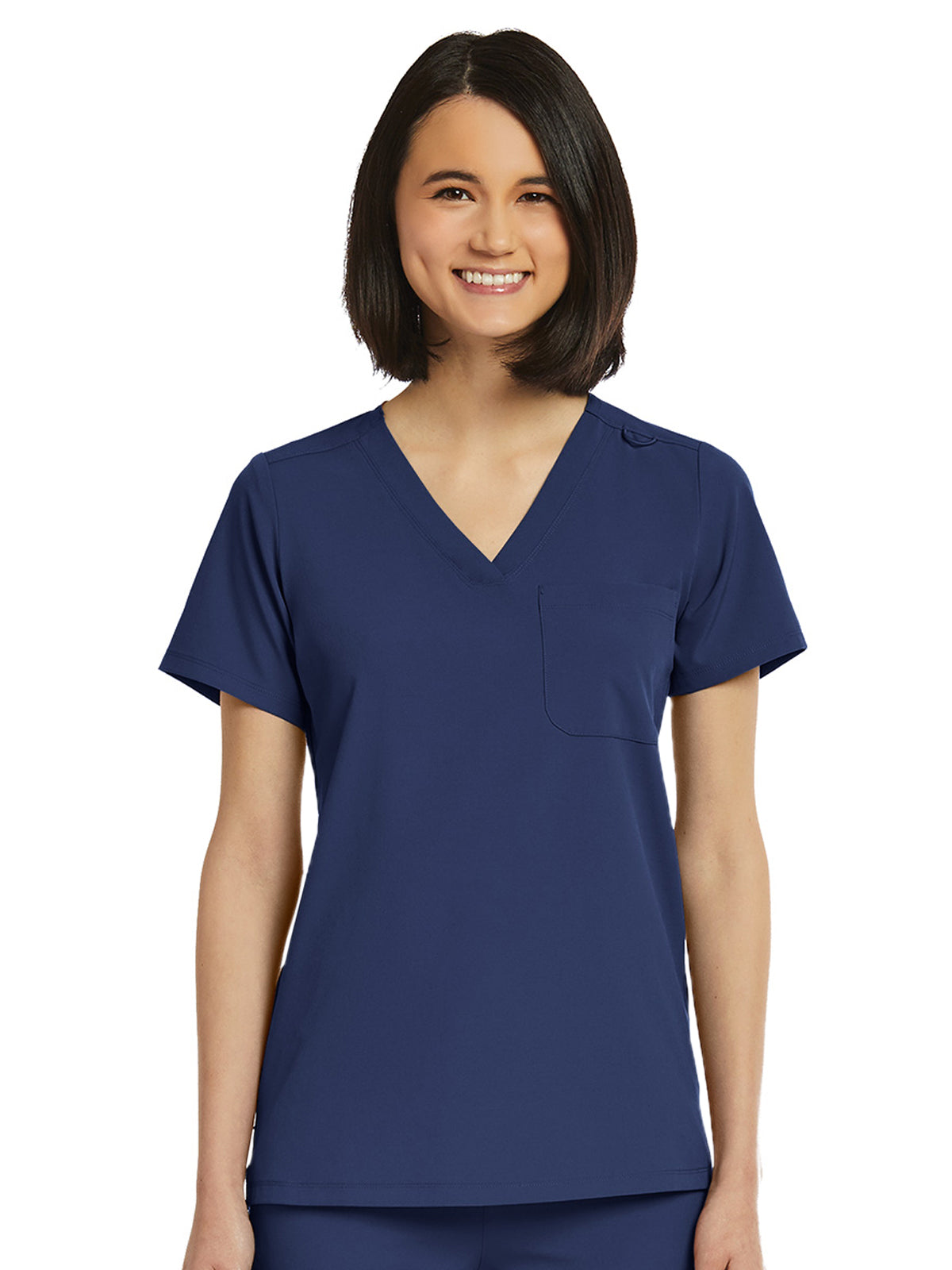 Women's Fitted One-Pocket V-Neck Scrub Top - SJ101 - Navy