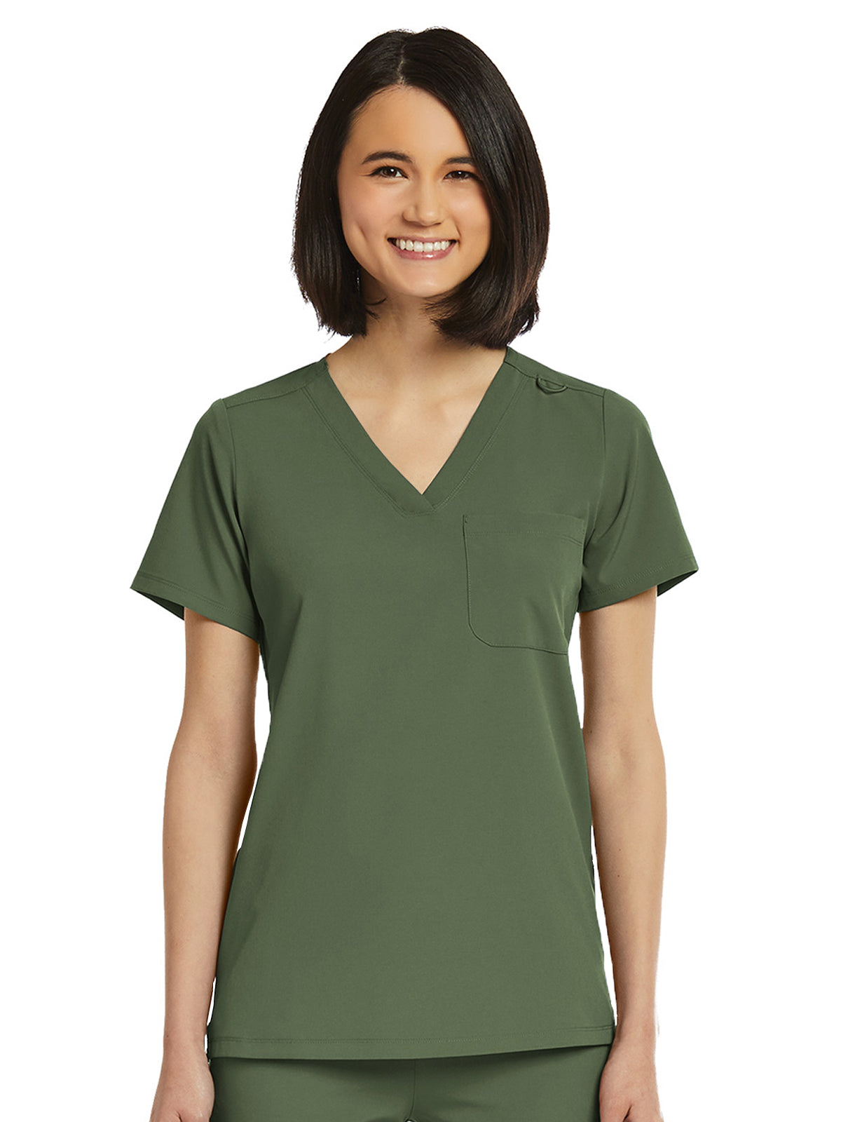 Women's Fitted One-Pocket V-Neck Scrub Top - SJ101 - Olive