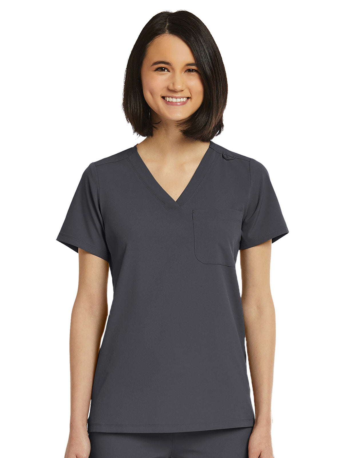 Women's Fitted One-Pocket V-Neck Scrub Top - SJ101 - Pewter