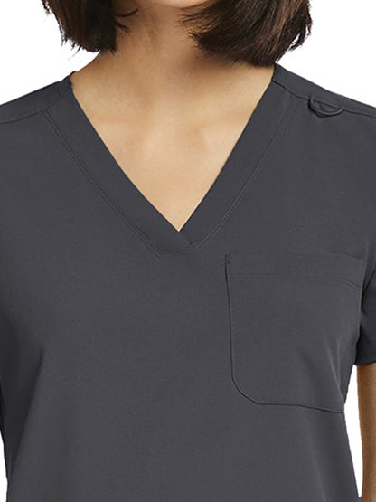 Women's Fitted One-Pocket V-Neck Scrub Top - SJ101 - Pewter