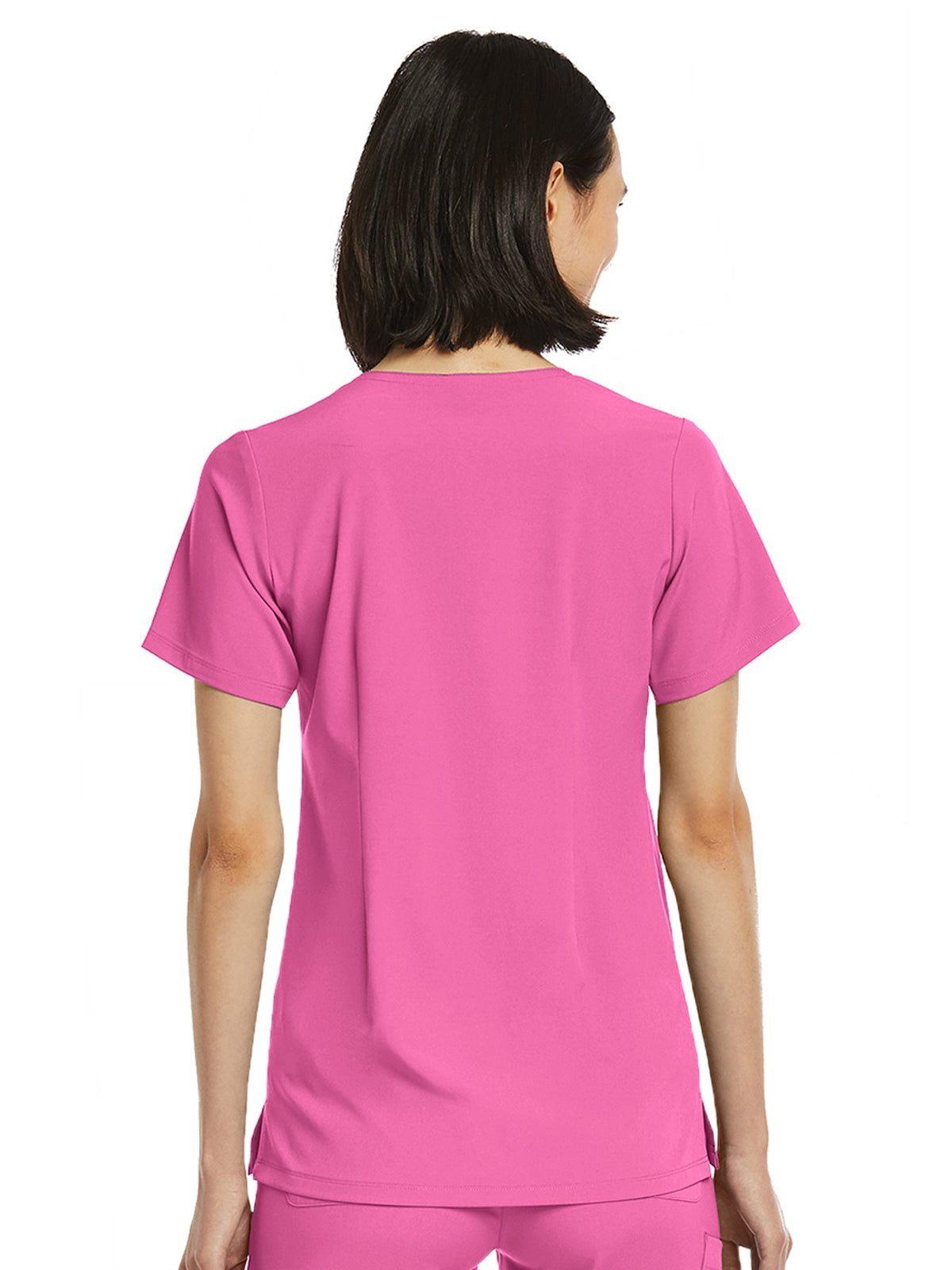 Women's Fitted One-Pocket V-Neck Scrub Top - SJ101 - Pink Pop