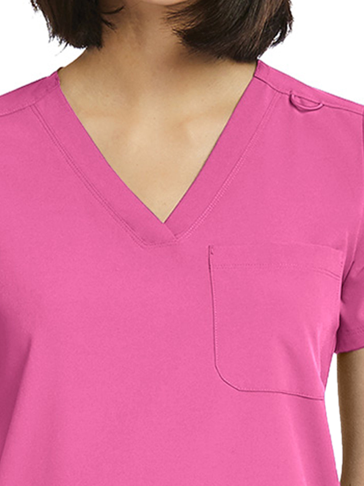 Women's Fitted One-Pocket V-Neck Scrub Top - SJ101 - Pink Pop