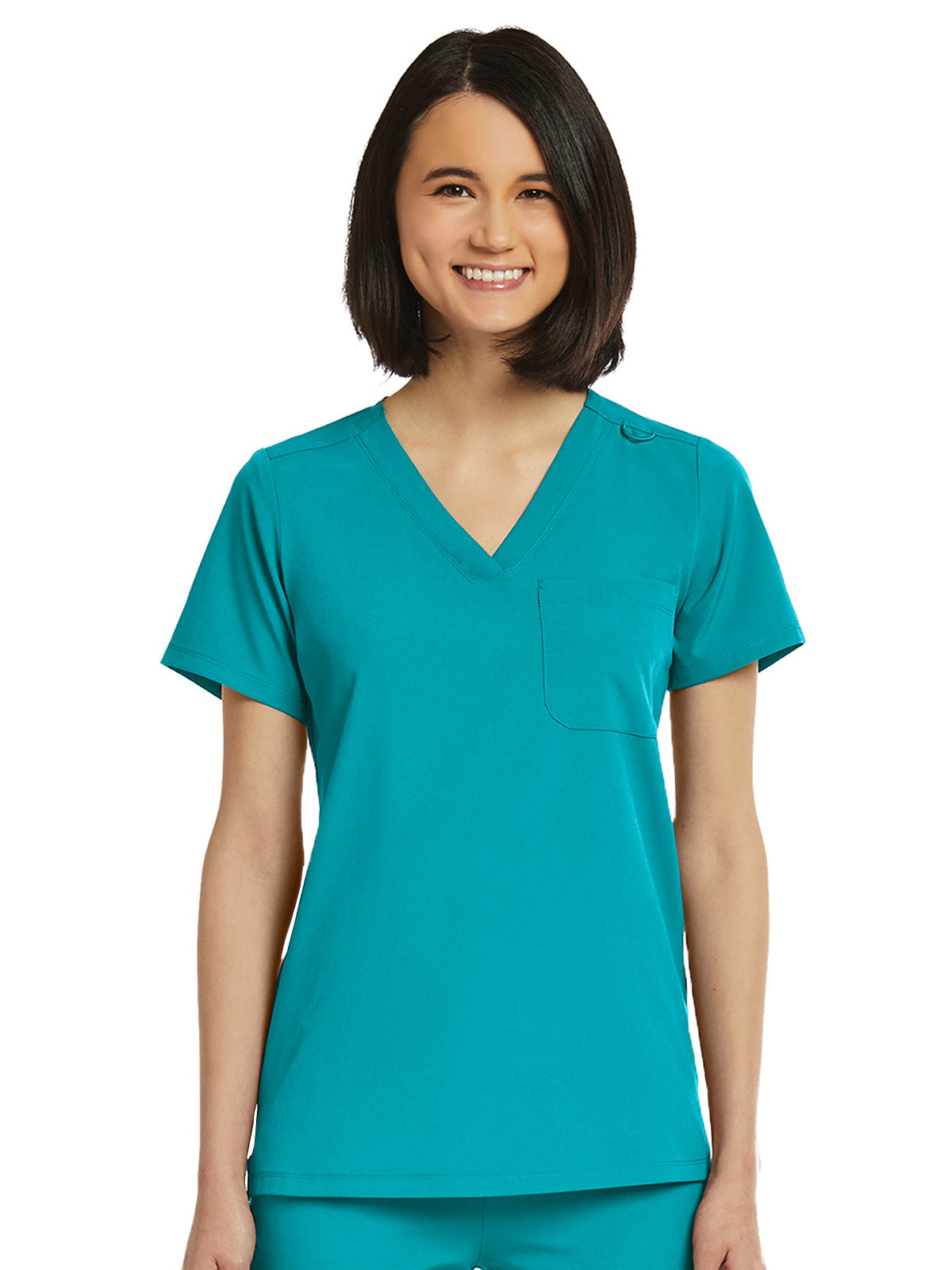 Women's Fitted One-Pocket V-Neck Scrub Top - SJ101 - Teal