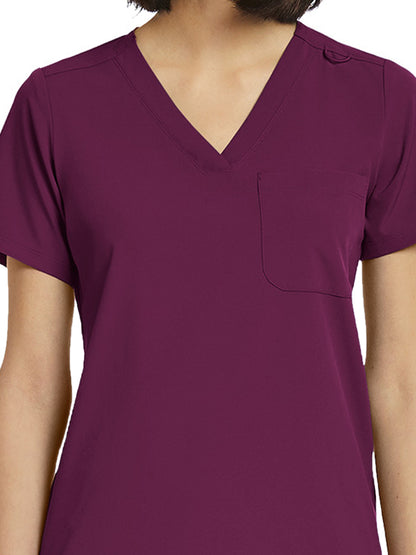 Women's Fitted One-Pocket V-Neck Scrub Top - SJ101 - Wine