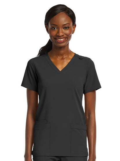 Women's Fitted Two-Pocket V-Neck Scrub Top - SJ102 - Black