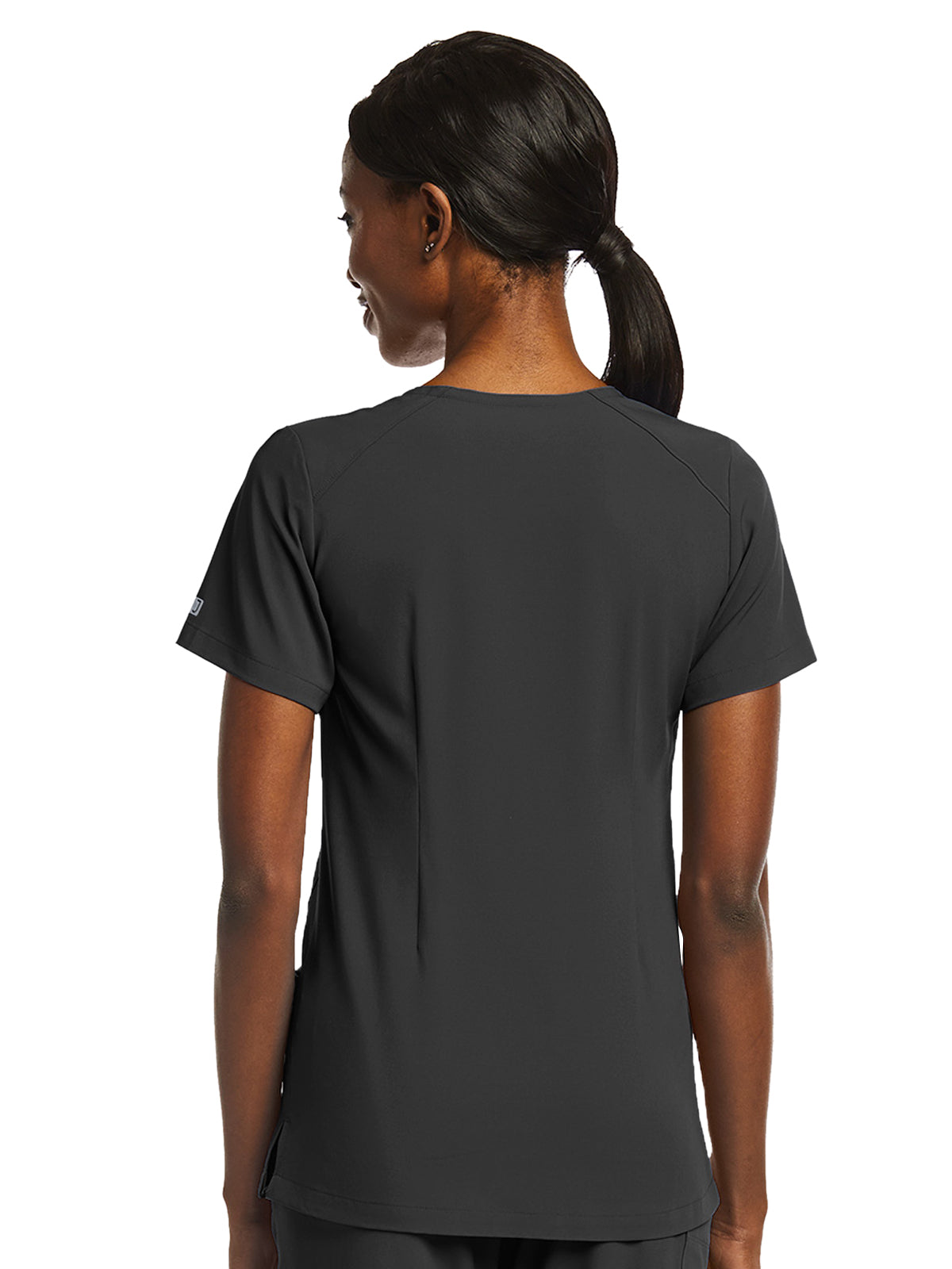 Women's Fitted Two-Pocket V-Neck Scrub Top - SJ102 - Black