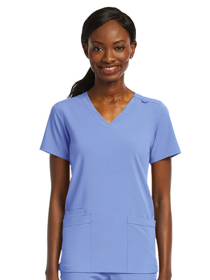 Women's Fitted Two-Pocket V-Neck Scrub Top - SJ102 - Ciel Blue