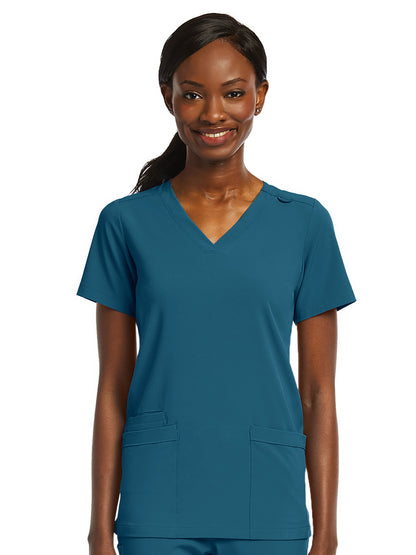 Women's Fitted Two-Pocket V-Neck Scrub Top - SJ102 - Caribbean