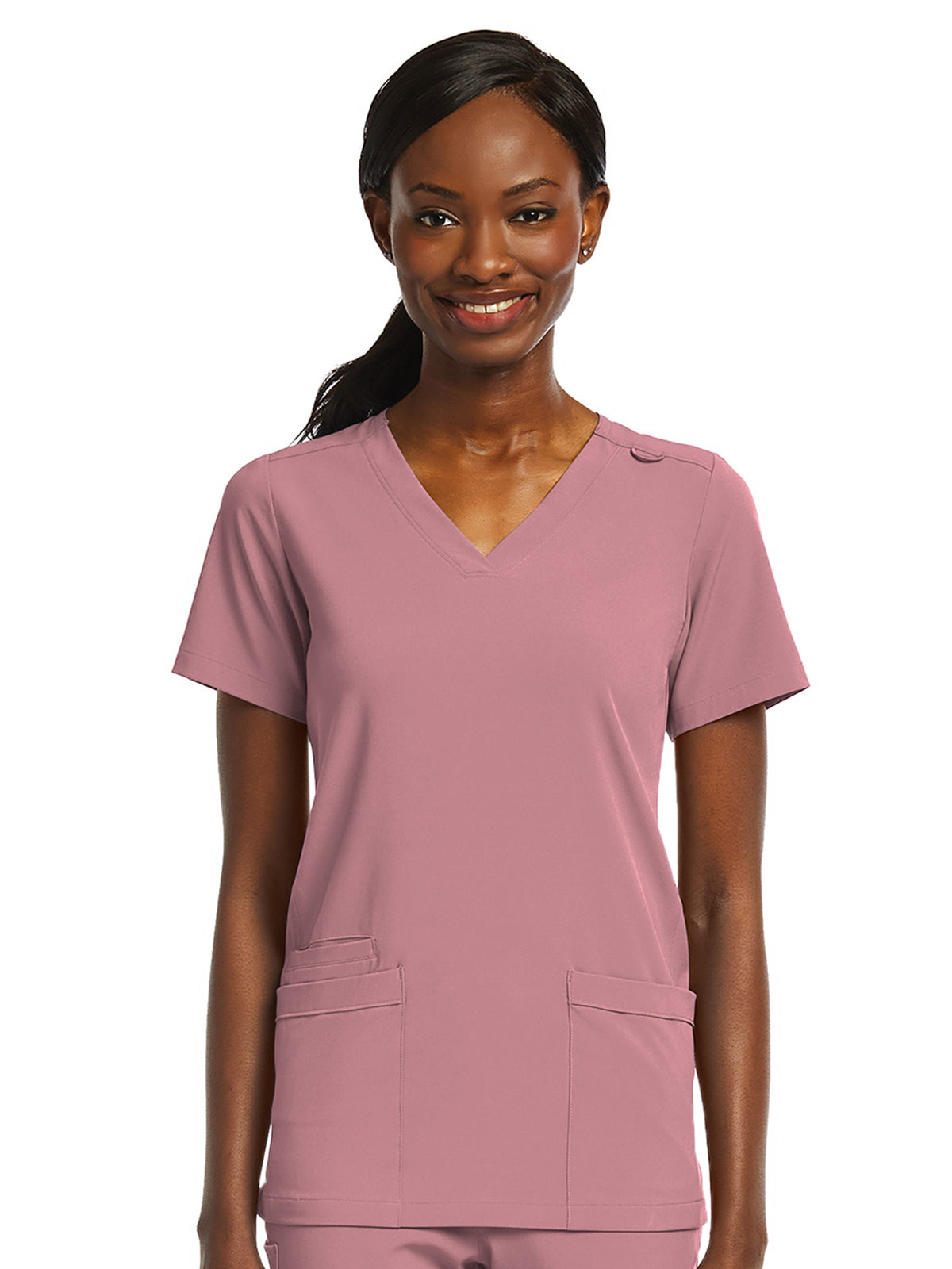 Women's Fitted Two-Pocket V-Neck Scrub Top - SJ102 - Dusty Rose