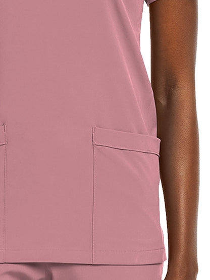 Women's Fitted Two-Pocket V-Neck Scrub Top - SJ102 - Dusty Rose