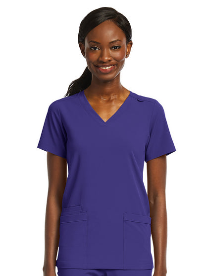 Women's Fitted Two-Pocket V-Neck Scrub Top - SJ102 - Grape