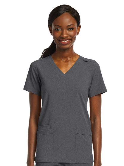 Women's Fitted Two-Pocket V-Neck Scrub Top - SJ102 - Heather Grey