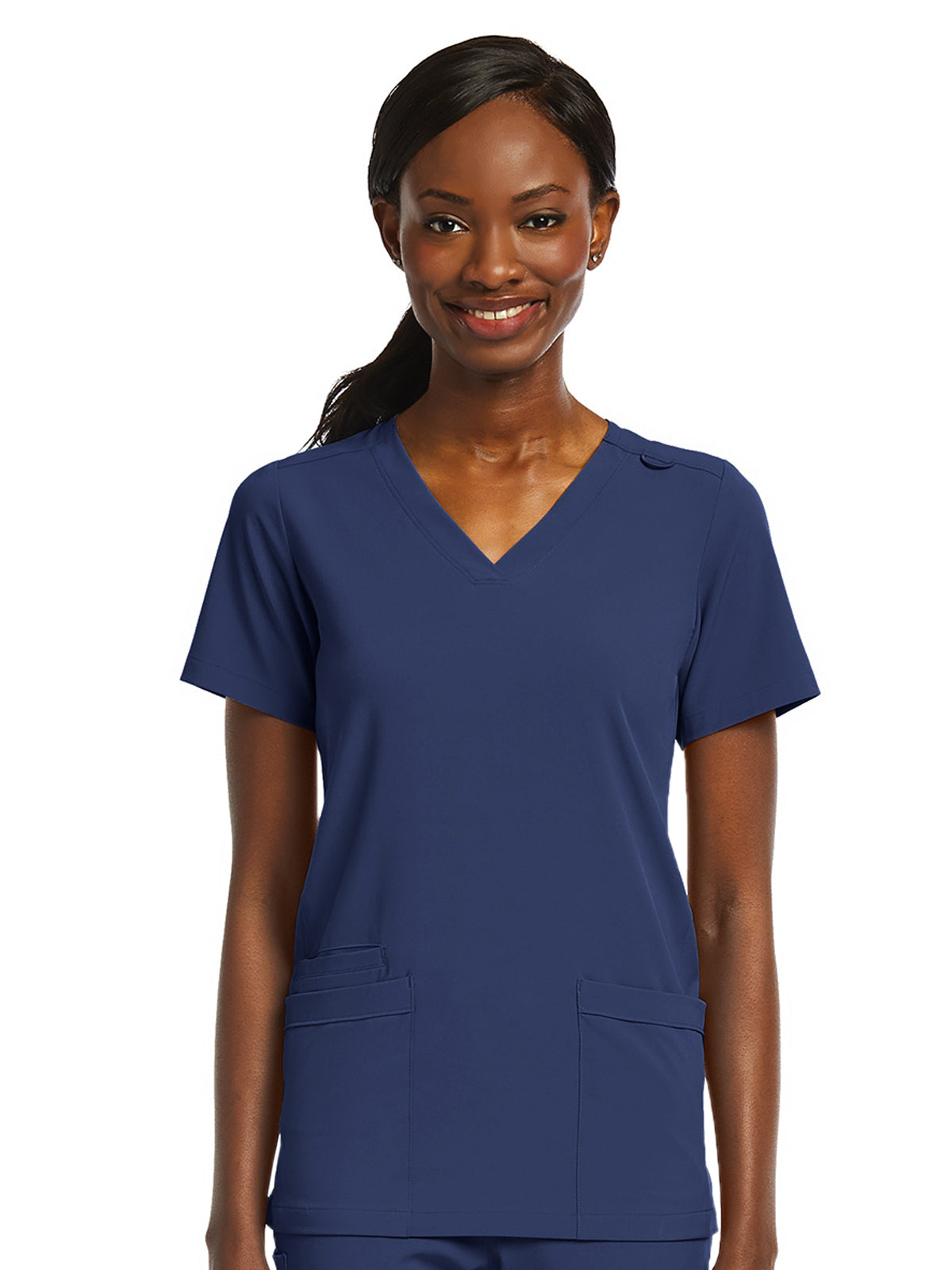 Women's Fitted Two-Pocket V-Neck Scrub Top - SJ102 - Navy