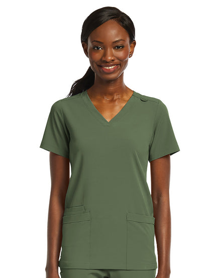 Women's Fitted Two-Pocket V-Neck Scrub Top - SJ102 - Olive