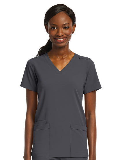 Women's Fitted Two-Pocket V-Neck Scrub Top - SJ102 - Pewter