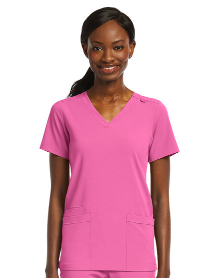 Women's Fitted Two-Pocket V-Neck Scrub Top - SJ102 - Pink Pop