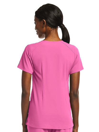 Women's Fitted Two-Pocket V-Neck Scrub Top - SJ102 - Pink Pop