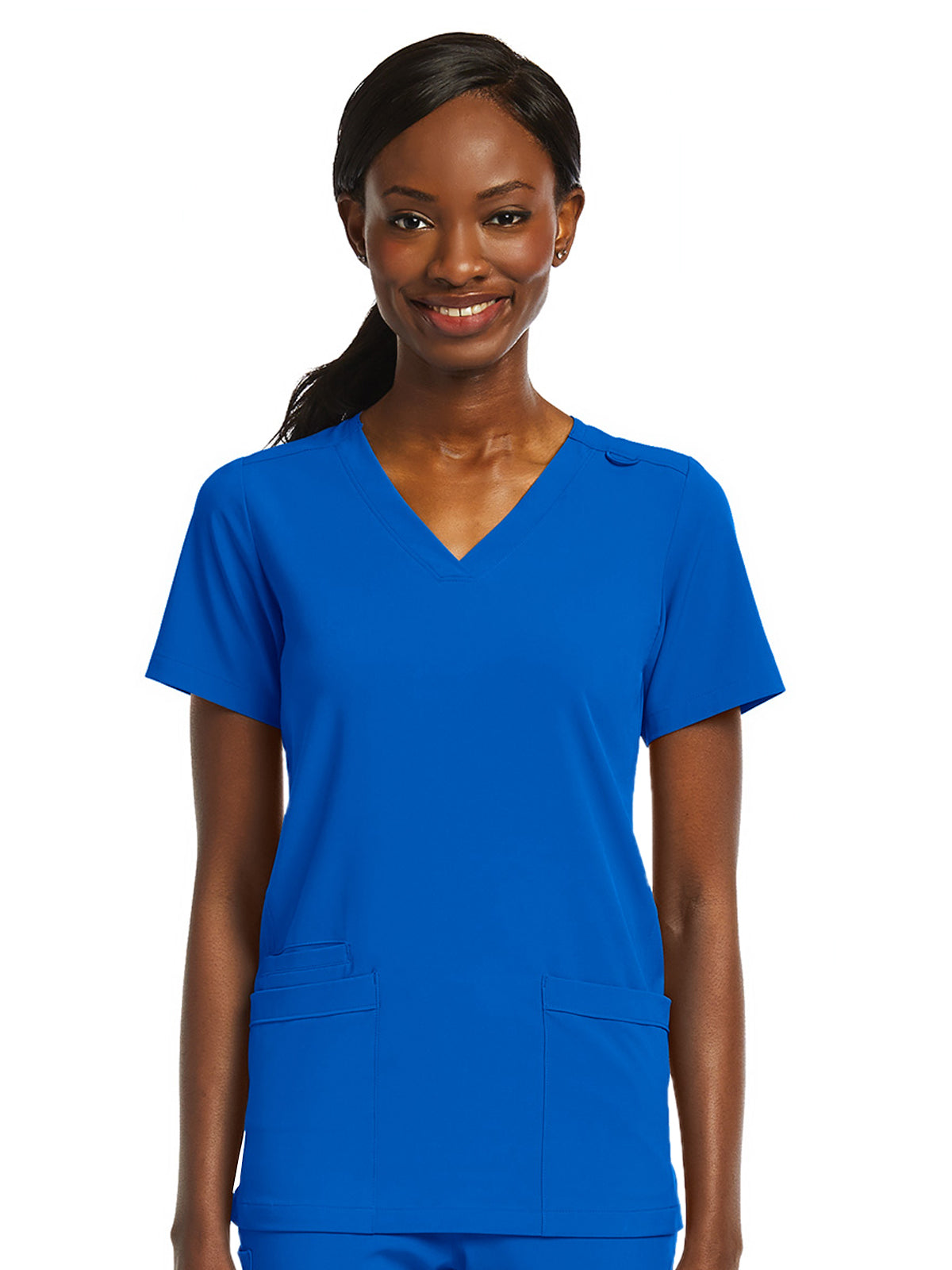 Women's Fitted Two-Pocket V-Neck Scrub Top - SJ102 - Royal Blue