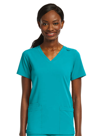 Women's Fitted Two-Pocket V-Neck Scrub Top - SJ102 - Teal