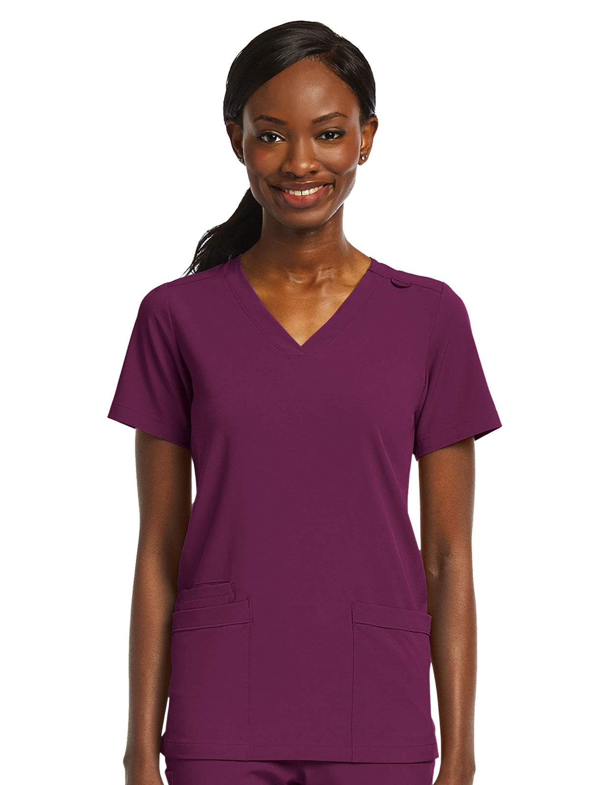 Women's Fitted Two-Pocket V-Neck Scrub Top - SJ102 - Wine