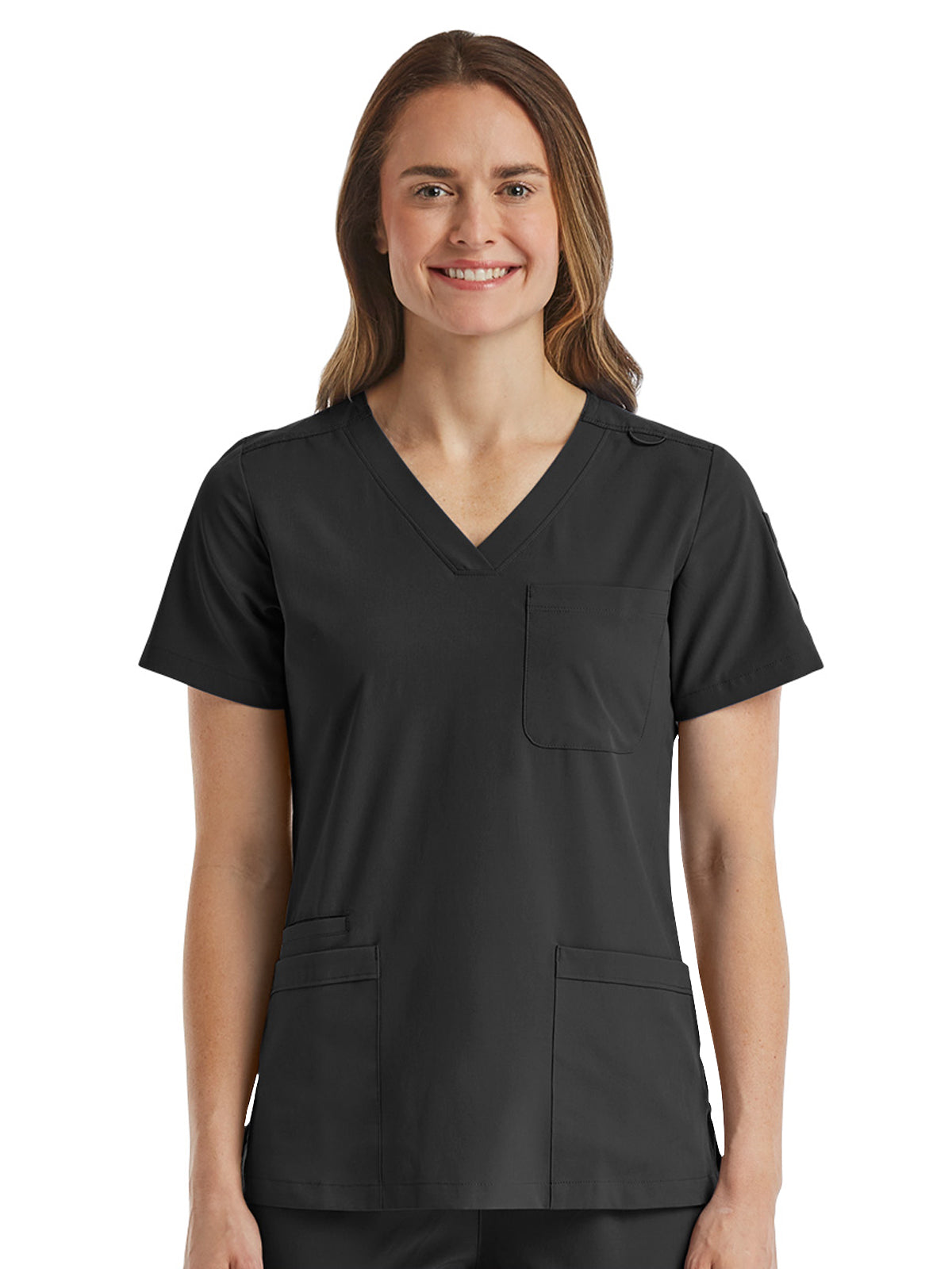 Women's Fitted Six-Pocket V-Neck Scrub Top - SJ103 - Black