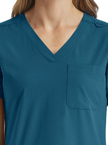 Women's Fitted Six-Pocket V-Neck Scrub Top - SJ103 - Caribbean