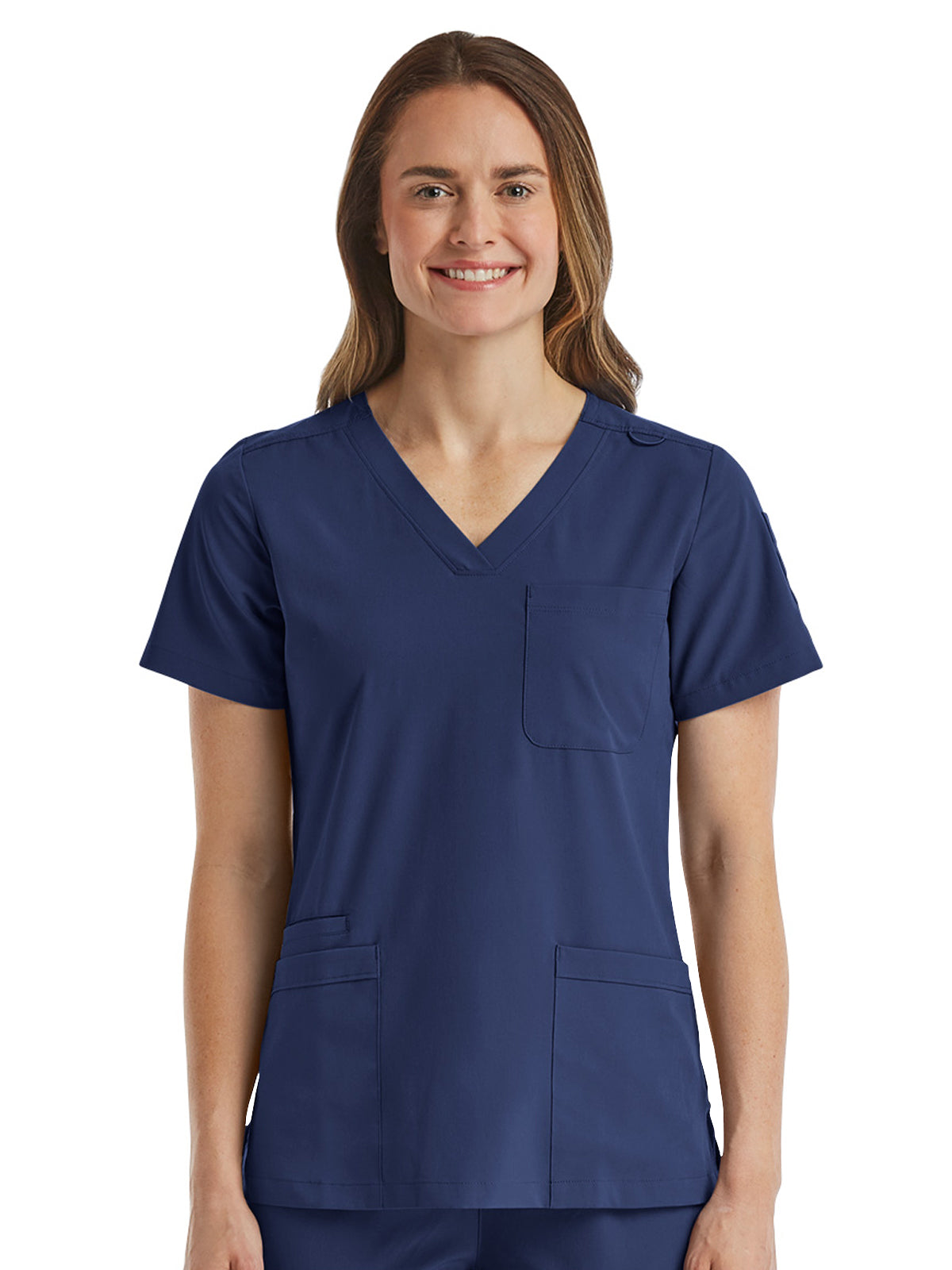 Women's Fitted Six-Pocket V-Neck Scrub Top - SJ103 - Navy